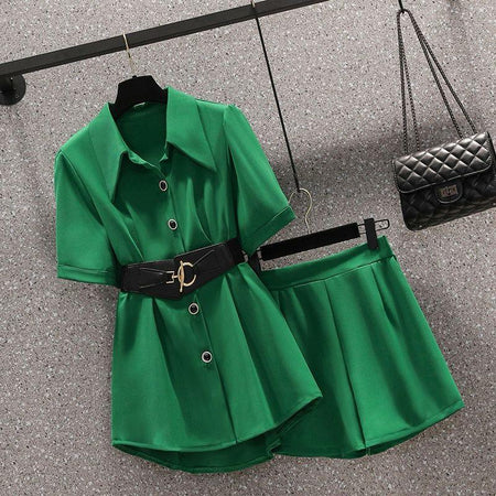 Absidee Coord Set with Belt - styled flat-lay shot, green - Miss Mosa By Akanksha