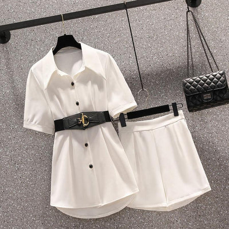 Absidee Coord Set with Belt - styled flat-lay shot, white - Miss Mosa By Akanksha