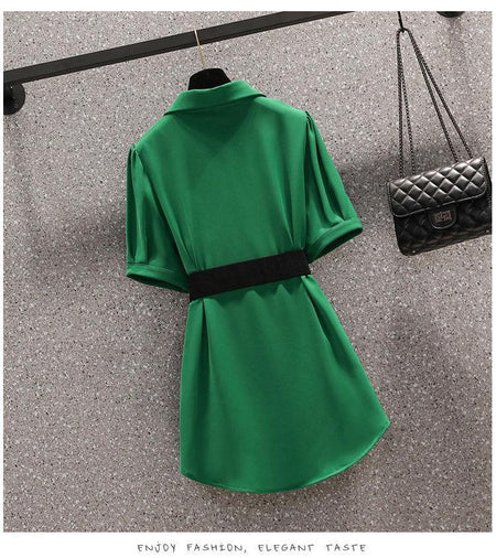 Absidee Coord Set with Belt - back shot on mannequin, green - Miss Mosa By Akanksha