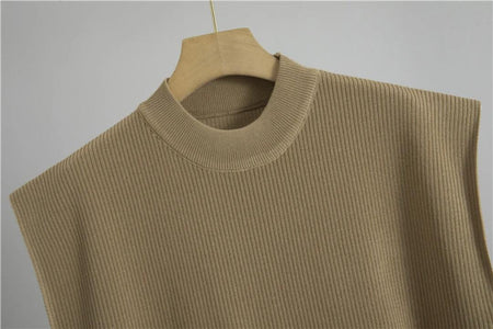 Addison Ribbed Coord Set In Brown - close-up of neckline - Miss Mosa By Akanksha