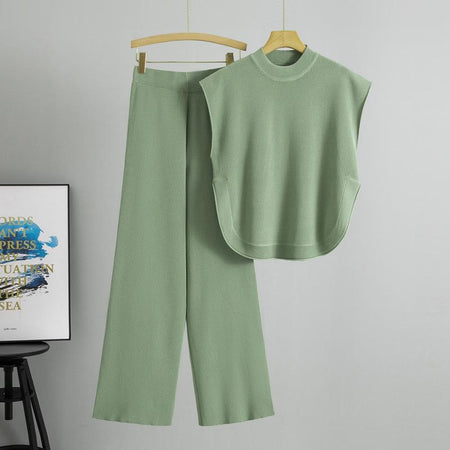 Addison Ribbed Coord Set In Sage Green - flat-lay product shot on hanger - Miss Mosa By Akanksha