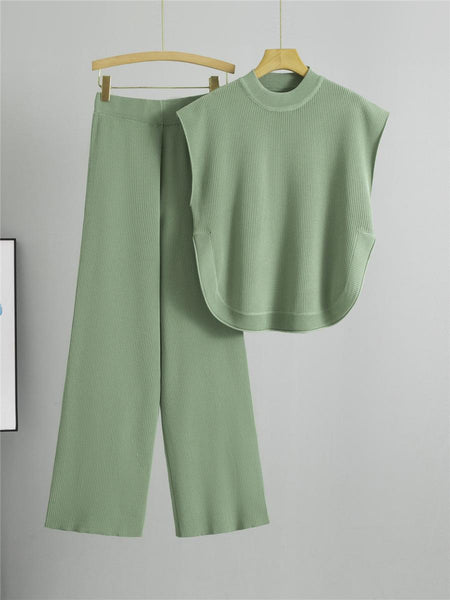 Addison Ribbed Coord Set In Sage Green - flat-lay product shot on hanger - Miss Mosa By Akanksha