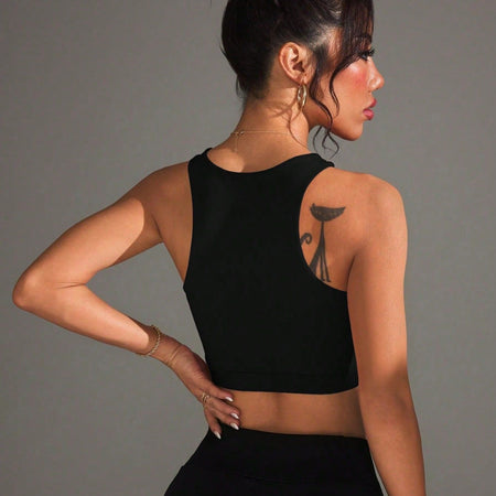 Adele Halterneck Crop Padded Top - back shot, black - Miss Mosa By Akanksha
