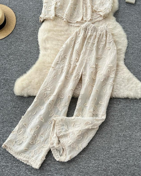 Adele Statement Summer Coord Set - flat-lay shot of full set, cream - Miss Mosa By Akanksha