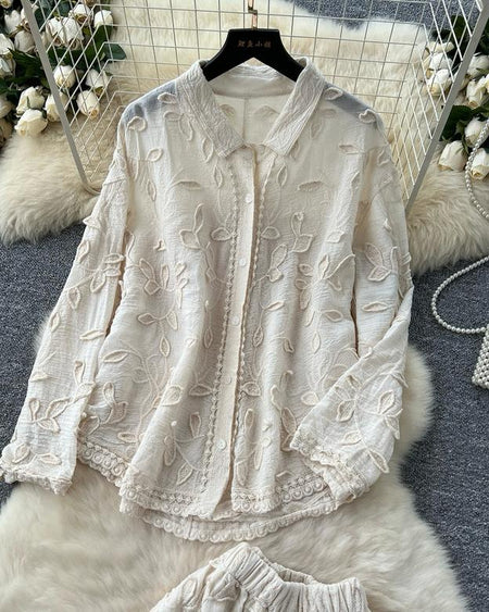 Adele Statement Summer Coord Set - flat-lay shot on hanger, cream - Miss Mosa By Akanksha
