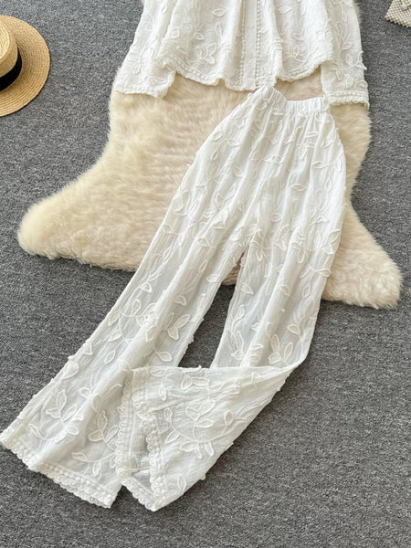Adele Statement Summer Coord Set - flat-lay shot of full set, white - Miss Mosa By Akanksha