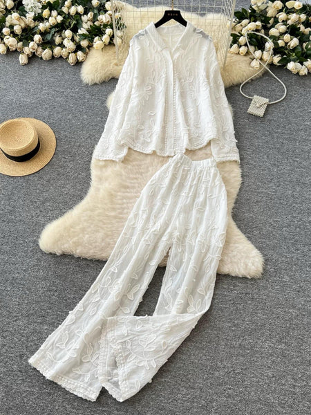 Adele Statement Summer Coord Set - flat-lay shot on hanger, white - Miss Mosa By Akanksha