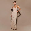 Adeloi Luxe Premium Maxi Dress In Sliver - front shot on model, champagne gold - Miss Mosa By Akanksha