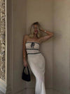 Adelyn Luxe Soft Knit Tube Dress - front shot on model, cream and black - Miss Mosa By Akanksha