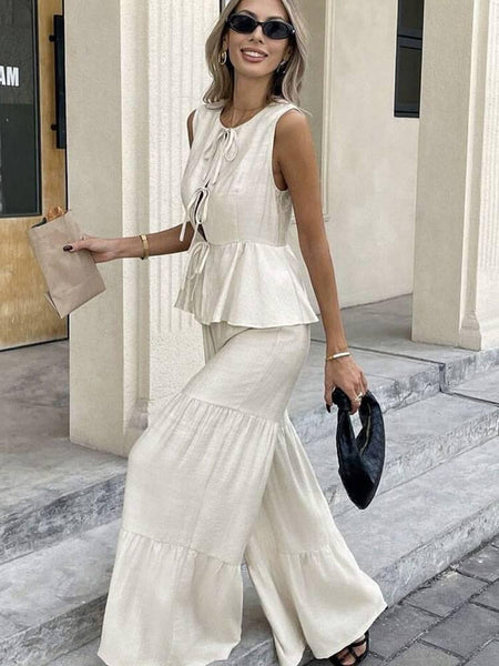 Aderyn Statement Linen Suit Set In Off White - full-length shot on model - Miss Mosa By Akanksha