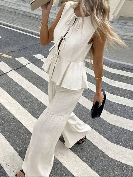 Aderyn Statement Linen Suit Set In Off White - full-length shot on model - Miss Mosa By Akanksha