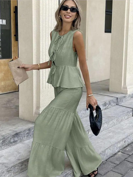 Aderyn Statement Linen Suit Set In Olive Green - front shot on model - Miss Mosa By Akanksha