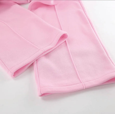 Adler Statement Fleece Lined Coord Set In Pink - flat-lay close-up of trouser hem - Miss Mosa By Akanksha