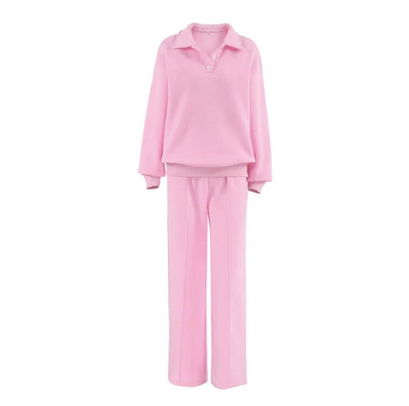 Adler Statement Fleece Lined Coord Set In Pink - flat-lay shot of full set - Miss Mosa By Akanksha