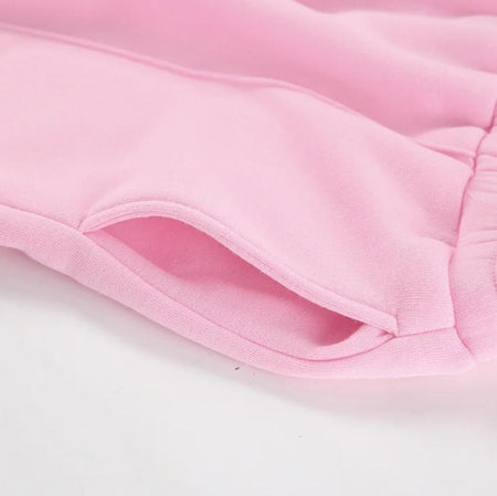 Adler Statement Fleece Lined Coord Set In Pink - close-up of waistband - Miss Mosa By Akanksha