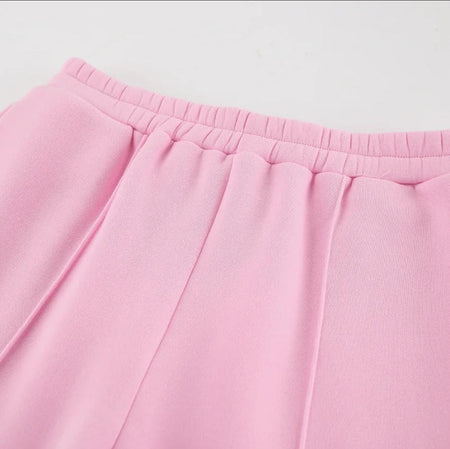 Adler Statement Fleece Lined Coord Set In Pink - close-up of waistband - Miss Mosa By Akanksha