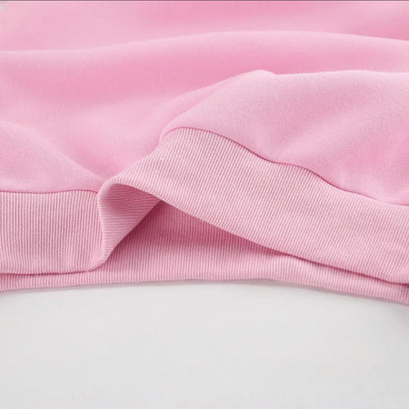 Adler Statement Fleece Lined Coord Set In Pink - close-up of ribbed hem - Miss Mosa By Akanksha