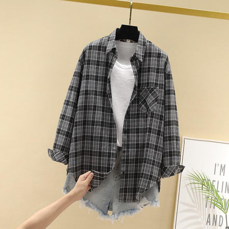 Adrian Plaid Streetstyle Shirt (ONLY SHIRT) In Grey - front flat-lay product shot on hanger - Miss Mosa By Akanksha