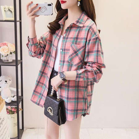 Adrian Plaid Streetstyle Shirt (ONLY SHIRT) In Pink - front shot on model - Miss Mosa By Akanksha