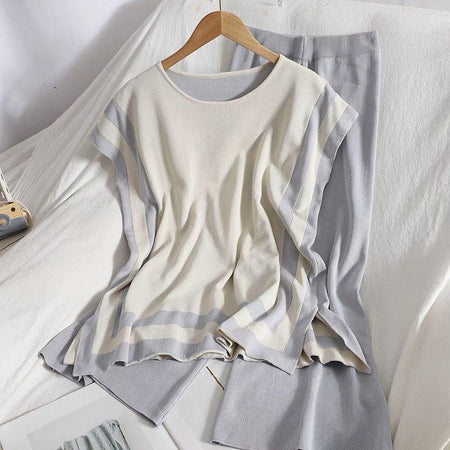 Aesthia Ribbed Coord Set - styled flat-lay shot, grey - Miss Mosa By Akanksha