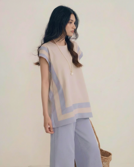 Aesthia Ribbed Coord Set - side shot on model, grey - Miss Mosa By Akanksha