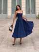 Agastha Midi Vintage Retro Dress - full-length shot on model, navy - Miss Mosa By Akanksha