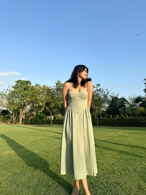 Agastha Midi Vintage Retro Dress In Mint Green