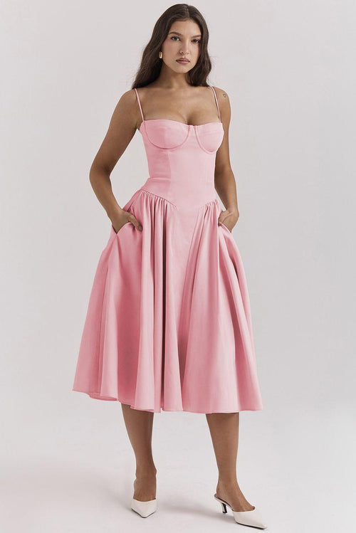 Agastha Midi Vintage Retro Dress In Peach