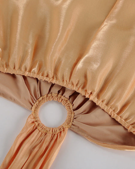Agnes Halterneck Maxi Dress - neckline detail shot, gold - Miss Mosa By Akanksha