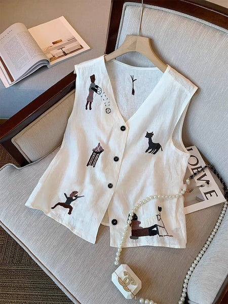 Agnes Vest Summer Top - flat-lay shot, white with embroidery - Miss Mosa By Akanksha