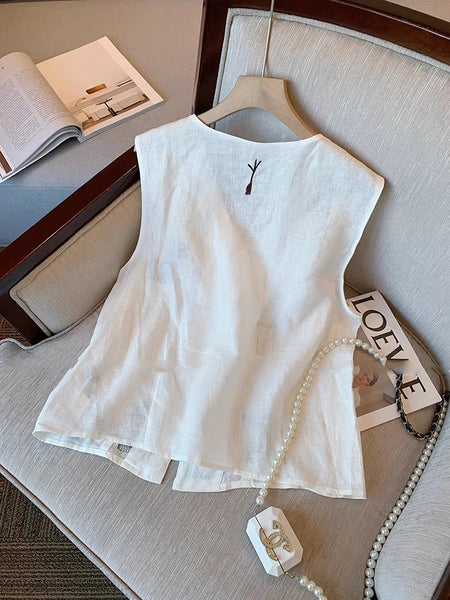 Agnes Vest Summer Top - back shot, white - Miss Mosa By Akanksha