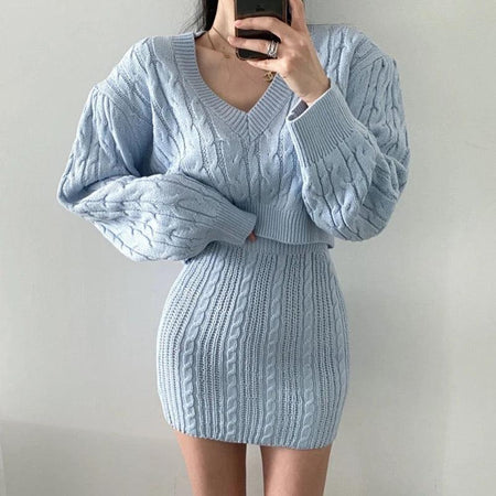 Ahana Woolen Statement Coord Set - front shot on model, blue - Miss Mosa By Akanksha