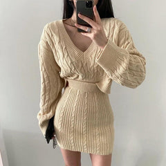 Ahana Woolen Statement Coord Set - front shot on model, beige - Miss Mosa By Akanksha