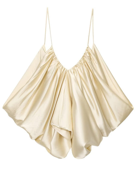 Aiko Balloon Satin Top - flat product shot, cream - Miss Mosa By Akanksha