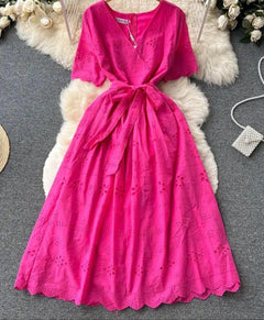 Aimee Cotton Dress - flat-lay product shot, pink - Miss Mosa By Akanksha