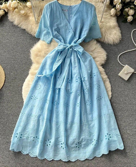 Aimee Cotton Dress - flat-lay product shot, blue - Miss Mosa By Akanksha