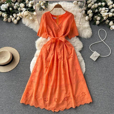 Aimee Cotton Dress - flat-lay product shot, orange - Miss Mosa By Akanksha