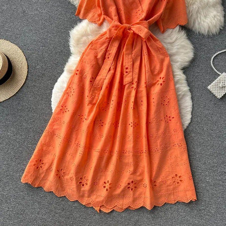 Aimee Cotton Dress - styled flat-lay shot, orange - Miss Mosa By Akanksha