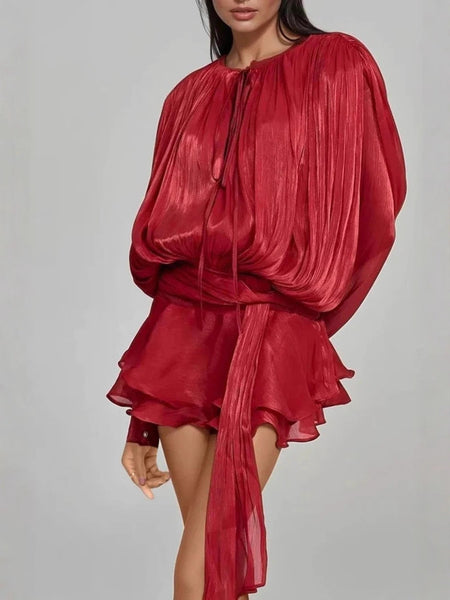 Aimee Ruffle Coord Short Set - front shot, red - Miss Mosa By Akanksha