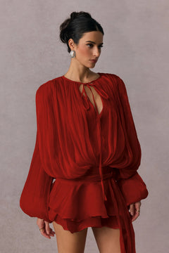 Aimee Ruffle Coord Short Set - three-quarter shot, red - Miss Mosa By Akanksha
