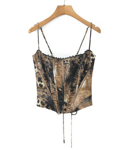 Aki Printed Corset Top - front shot, brown and black animal print - Miss Mosa By Akanksha