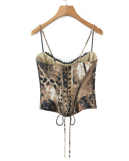 Aki Printed Corset Top - front shot, brown and black animal print - Miss Mosa By Akanksha