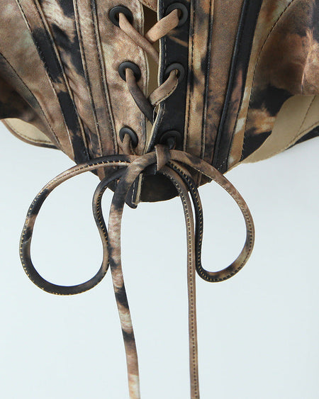 Aki Printed Corset Top - detail shot, brown and black animal print - Miss Mosa By Akanksha