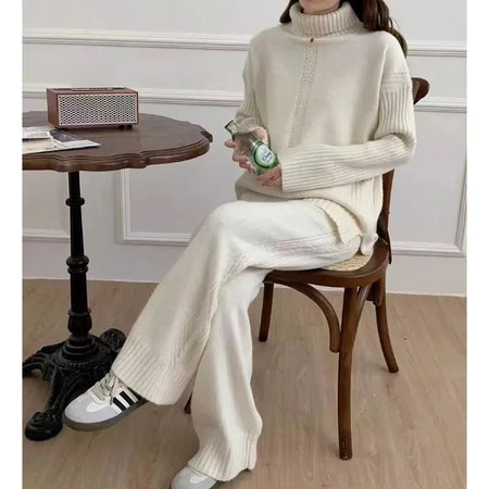 Alamea Luxe Winter Coord Set - Tracksuit - seated front shot on model, cream - Miss Mosa By Akanksha