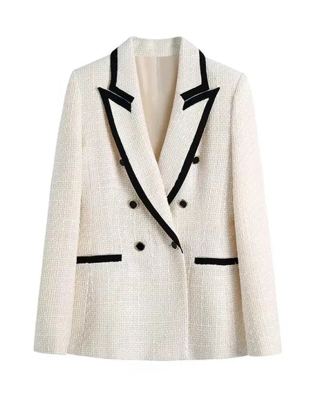 Alamea Statement Tweed Blazer in White - flat-lay product shot, white - Miss Mosa By Akanksha