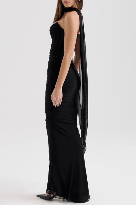 Alara Summer Set of Top And Skirt With Scarf In Black - side shot on model - Miss Mosa By Akanksha