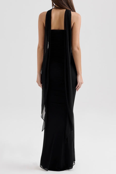 Alara Summer Set of Top And Skirt With Scarf In Black - back shot on model - Miss Mosa By Akanksha