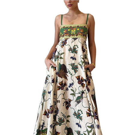 Alaric Printed Holiday Dress In Green - front shot on model - Miss Mosa By Akanksha