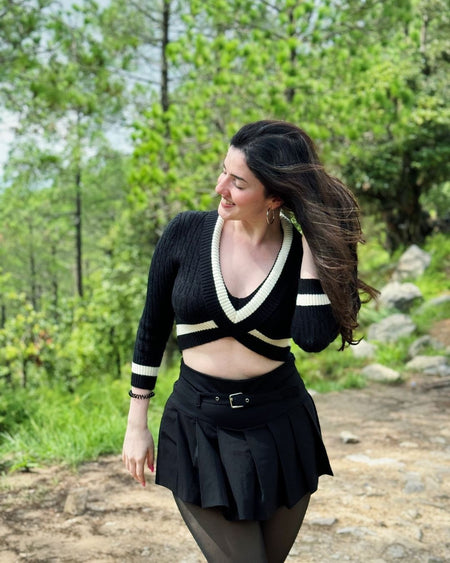 Alaric Ruched Sweaters - lifestyle shot on model, black - Miss Mosa By Akanksha