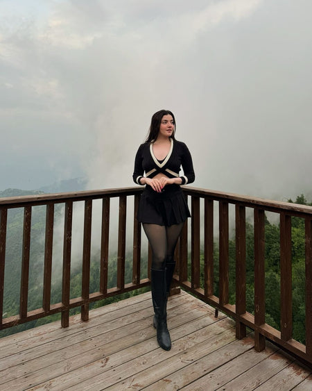 Alaric Ruched Sweaters - full-length shot on model, black - Miss Mosa By Akanksha